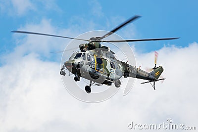 Czech Air Force PZL W-3 Sokol utility transport helicopter. Aviation and military rotorcraft. Editorial Stock Photo