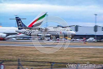 Czech Airlines ATR-72 landing in Prague Airport Editorial Stock Photo