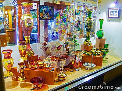 Czech Bohemian crystal glass in a shop window Editorial Stock Photo