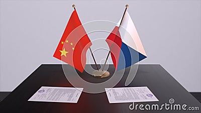 Czech and China flag. Politics concept, partner deal between countries. Partnership agreement of governments 3D Cartoon Illustration