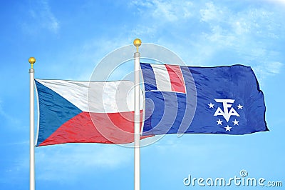 Czech and French Southern and Antarctic Lands two flags on flagpoles Stock Photo
