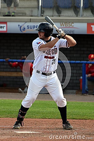 Czech hitter during Super 6 event against Spain. Editorial Stock Photo