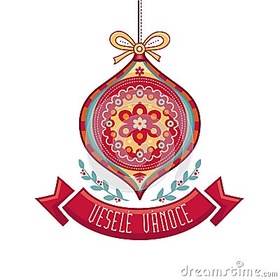 Czech language. Vesele Vanoce. Christmas message. Vector Illustration