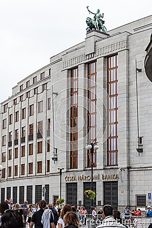 Czech National Bank, building of public financial institution. Prague, Czech Republic Editorial Stock Photo