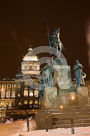 Czech National Museum and statue of St. Wenceslas Editorial Stock Photo