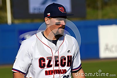 Czech player during the baseballgame in the Super 6 between Spain and Czech Republic. Editorial Stock Photo