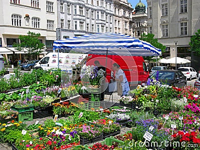 Selling flowers in the street market Editorial Stock Photo