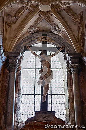 Czech Republic. Crucifixion in the ossuary in Kutna Hora. June 14, 2016 Editorial Stock Photo