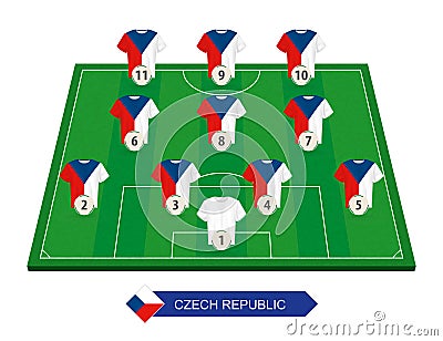 Czech Republic football team lineup on soccer field for European Vector Illustration