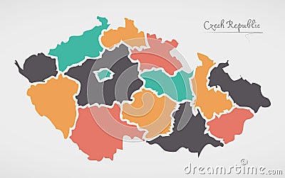 Czech Republic Map with states and modern round shapes Vector Illustration