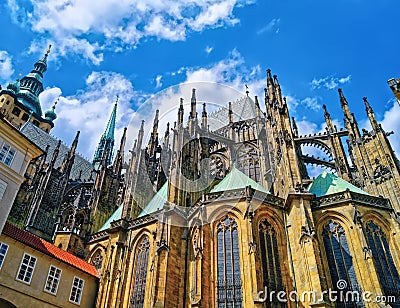 Czech Republic. Prague Castle - Gothic architecture of st. Vitus cathedral Stock Photo