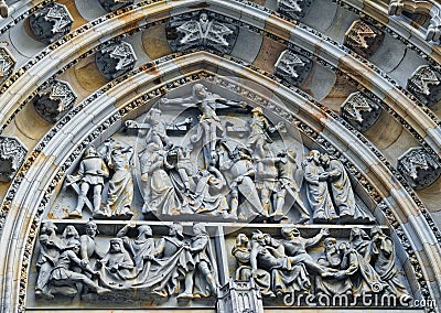 Czech Republic. Prague Castle - Tympanum of St Vitus Cathedral Stock Photo