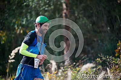 CZECH REPUBLIC, SLAPY, October 2018: Trail Maniacs Run Competition. Profil of Bearded Running Young Man. Editorial Stock Photo