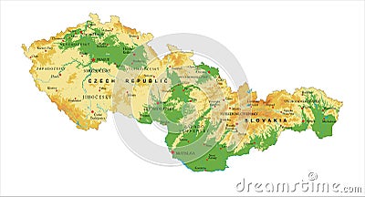 Czech Republic and Slovakia physical map Vector Illustration