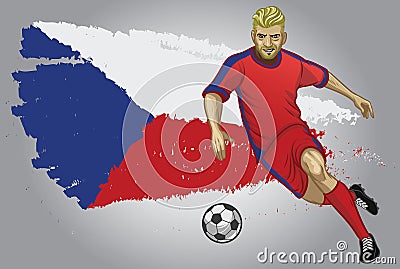 Czech Republic soccer player with flag as a background Vector Illustration