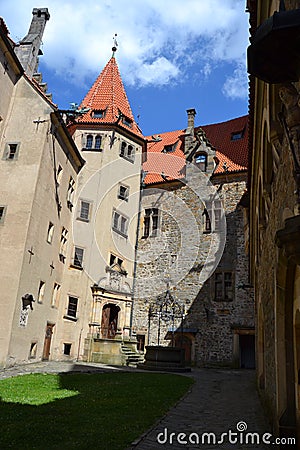 Czech, Romanesque architecture, tourism, castle Bouzov, Olomouc, beautiful view, antiquary, noble family, Stock Photo