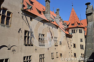 Czech, Romanesque architecture, tourism, castle Bouzov, Olomouc, beautiful view, antiquary, noble family, Stock Photo