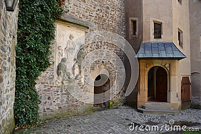 Czech, Romanesque architecture, tourism, castle Bouzov, Olomouc, beautiful view, antiquary, noble family, Stock Photo