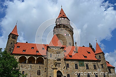 Czech, Romanesque architecture, tourism, castle Bouzov, Olomouc, beautiful view, antiquary, noble family, Stock Photo