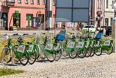 Czestochowa, Poland -02/08/2020 - city bikes for rent in Czestochowa Editorial Stock Photo