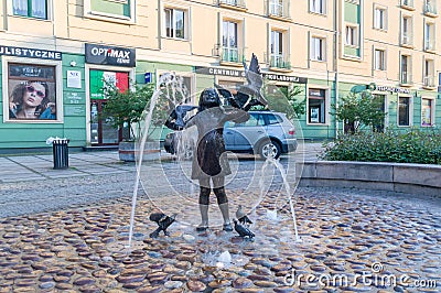 Fountain Little girl with pigeons Editorial Stock Photo