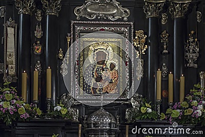 Czestochowa, Poland, March 19, 2020: Jasna Gora Monastery: chapel and Wonderful Image of the Black Madonna of Czestochowa Editorial Stock Photo