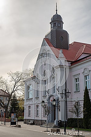 Czluchow, pomorskie / Poland - March, 31, 2019: The seat of the authorities of a small town. The historic building of the City Editorial Stock Photo