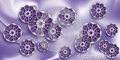 3D abstract background, purple circular flower rendering decorative mural wallpaper. Cartoon Illustration