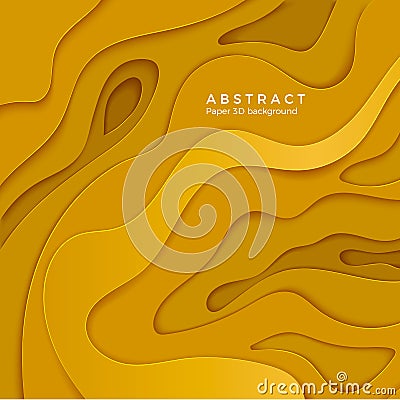 3D abstract background with yellow paper cut shapes. Layer color wavy paper. Design for business poster and presentation. Vector Vector Illustration