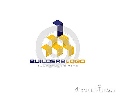 3D abstract blocks cube as building structure architecture Vector Illustration