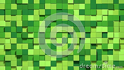 3D Abstract cubes. Video game geometric mosaic waves pattern. Construction of hills landscape using green grass blocks Stock Photo