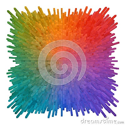 A 3D abstract design composed of numerous elongated rectangular prisms, arranged Stock Photo