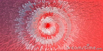 A 3D abstract explosion of rectangular blocks radiates from a red center, forming a dynamic spiral pattern with red and blue tones Stock Photo