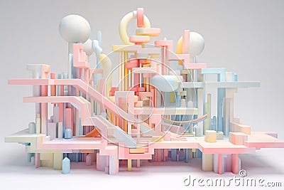 3D Abstract Geometric Shapes, Vibrant Pastel Colors for Modern Design Stock Photo