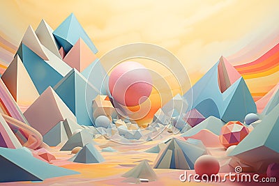 3D Abstract Geometric Shapes, Vibrant Pastel Colors for Modern Design Stock Photo