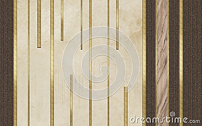 3d abstract, golden and brown lines and marble and wooden and brown shapes. Modern wall decor wallpaper Stock Photo