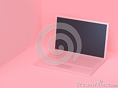 3d abstract laptop computer pink all with blank display minimal abstract pink background 3d render Stock Photo