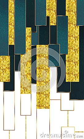 3d abstract modern wallpaper . Decorative golden lines and marble, turquoise, white and shape. For canvas art home wall decor. Stock Photo