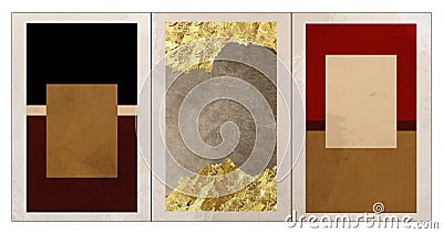 3d abstract Nordic modern black, golden, brown, and red wallpaper art modern wall decor Stock Photo