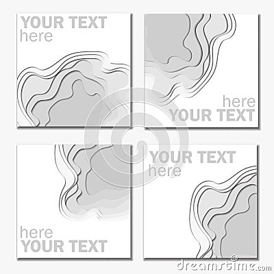 3d abstract paper cut white and graybackground. Vector rectangle template in carving art style. Vector Illustration