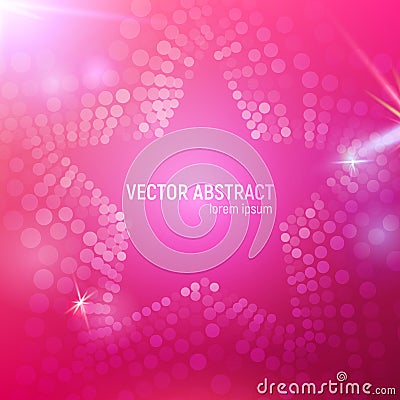3D abstract pink mesh star background with circles, lens flares and glowing reflections. Vector Illustration