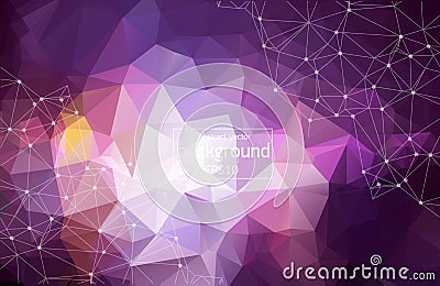 3D Abstract Polygonal Space Purple Background with Bright Low Poly Connecting Dots and Lines - Connection Structure Vector Illustration