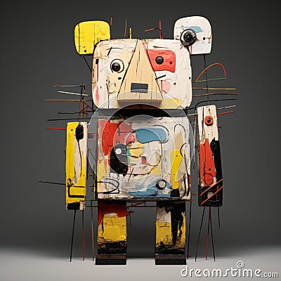 3d Abstract Sculpture: Bear Inspired By Basquiat, Picasso, Miro, And More Stock Photo