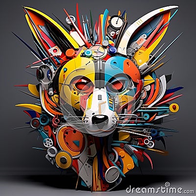 3d Abstract Sculpture: Fox Inspired By Basquiat, Picasso, Miro, And More Stock Photo