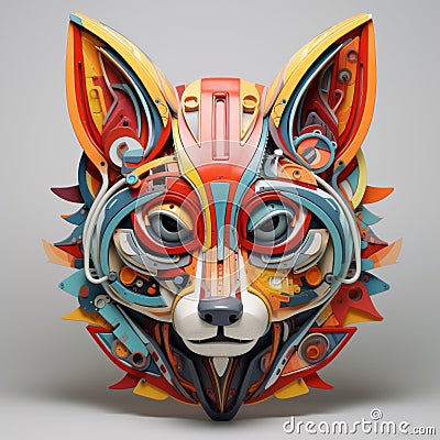 3d Abstract Sculpture: Fox Inspired By Basquiat, Picasso, Miro, And More Stock Photo