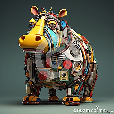 3d Abstract Sculpture: Hippopotamus Inspired By Basquiat, Picasso, Miro, And More Stock Photo