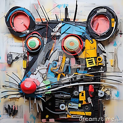 3d Abstract Sculpture: Rat Inspired By Basquiat, Picasso, Miro, And More Stock Photo