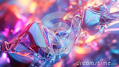 3D abstract shapes with iridescent holo effects and light refractions, creating a luminous, Generated AI Stock Photo