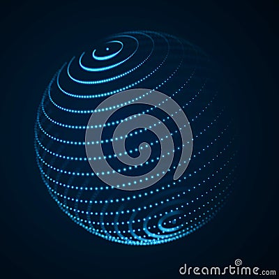 3d abstract sphere. Sphere particles on dark background. Science and technology. 3d rendering Stock Photo