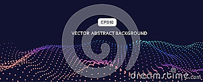 3D abstract vector particle wave background,Ai tech wire network futuristic wireframe. Vector Illustration